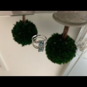 Blue Topaz, Diamond, White Gold Ring